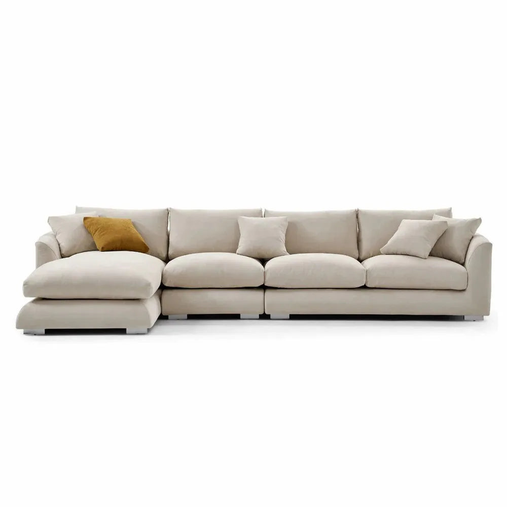 L Shape Beige Velvet Linen Modular Sofa