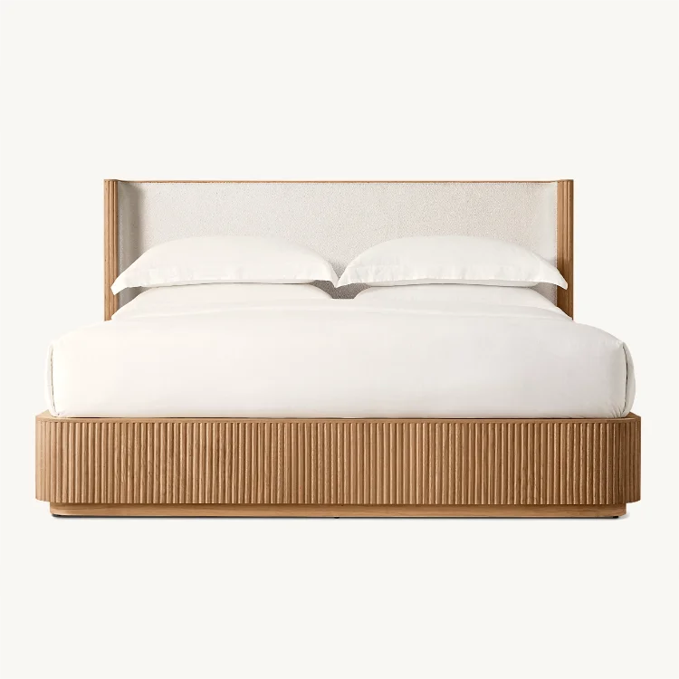 Fluted Solid Oak Scandinavian Bed Series