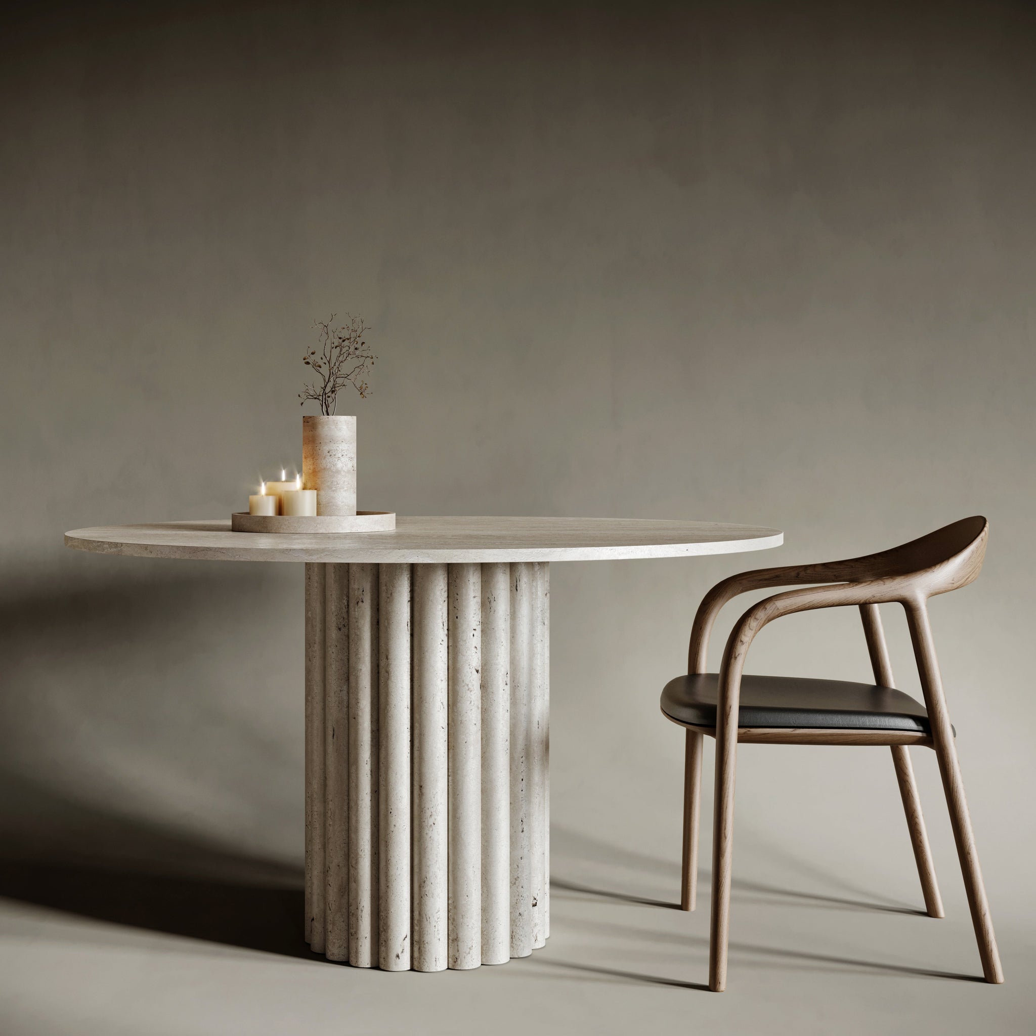 Fluted Eclipse Travertine Dining Table Thick Fluting