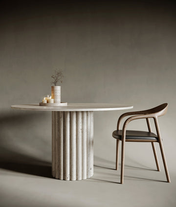 Fluted Eclipse Travertine Dining Table Thick Fluting