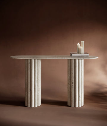 Fluted Travertine Marble Console Table Thick Fluting