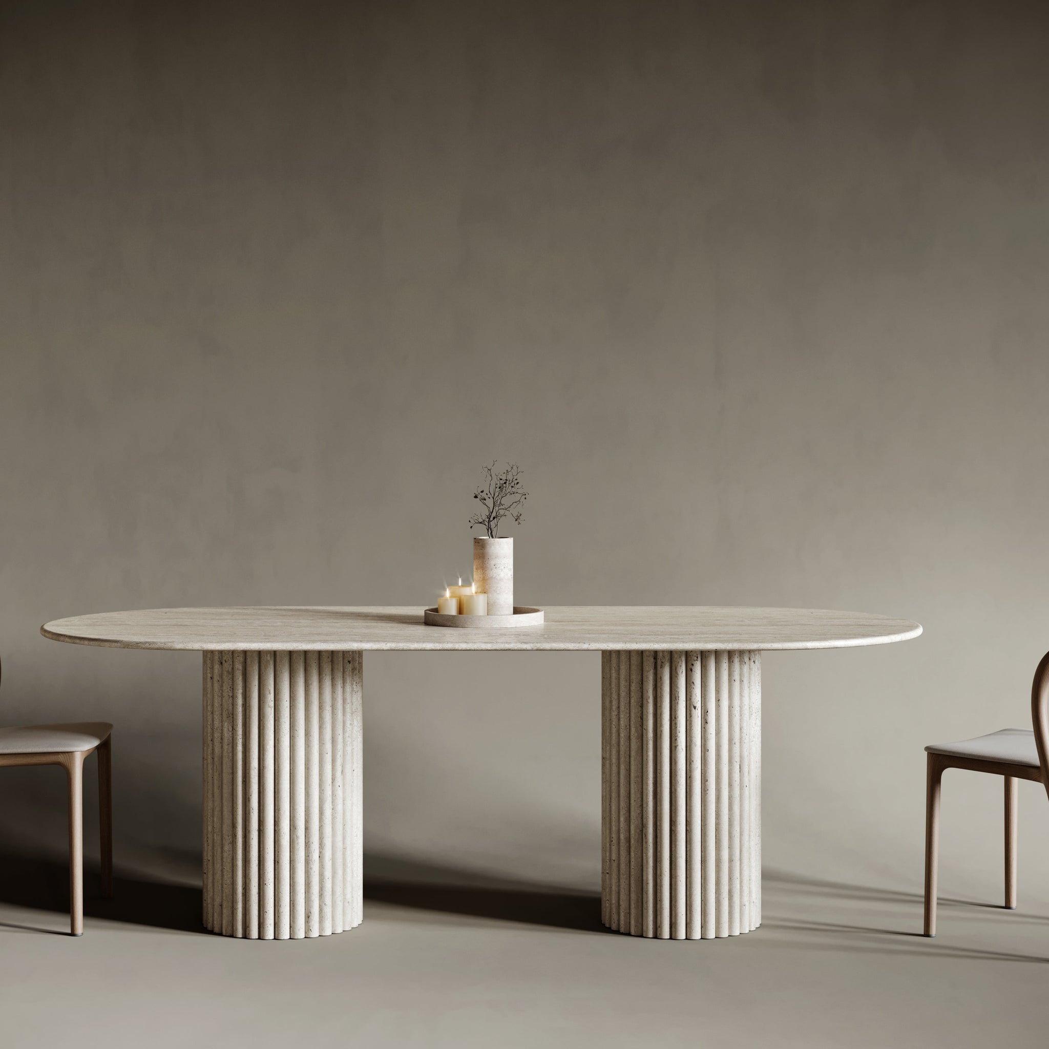 Fluted Travertine Oval Dining Table