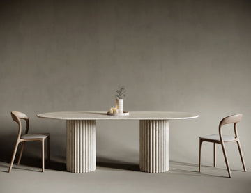 Fluted Travertine Oval Dining Table